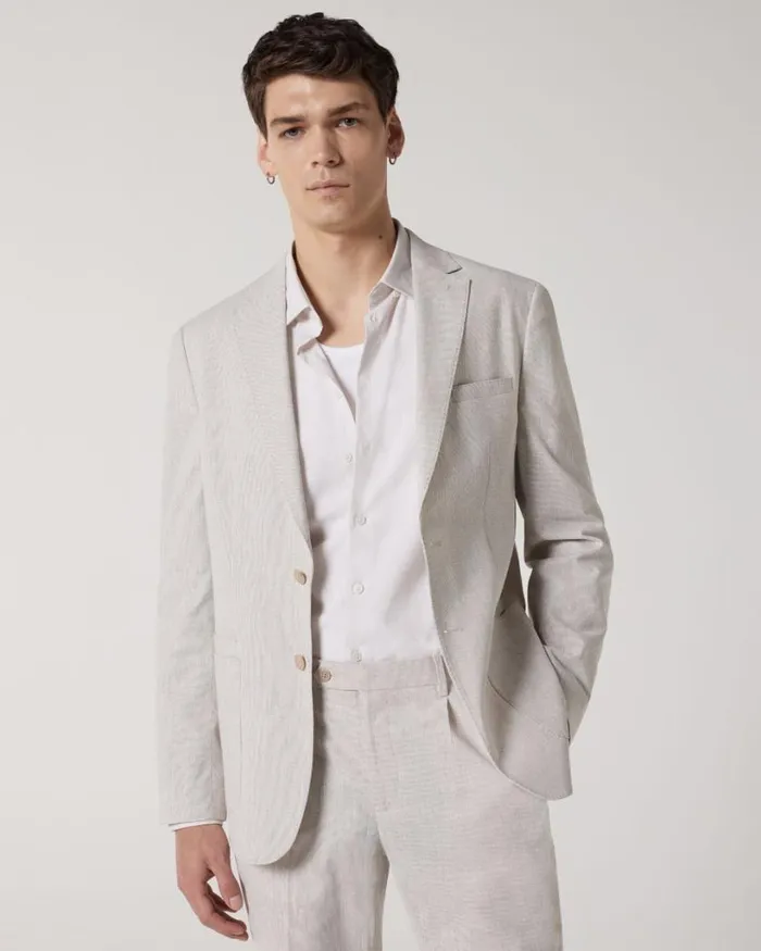 Politix Blazers Men Soft Tailored Striped Jacket Natural