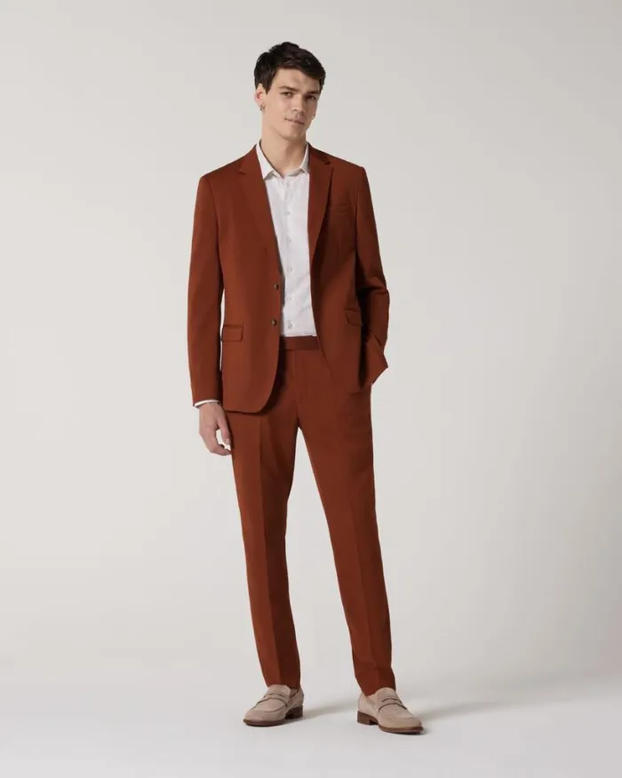 Politix Blazers Men Wool Blend Soft Tailored Jacket Terracotta