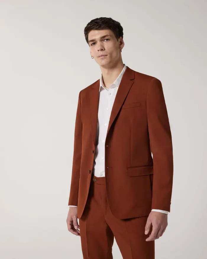 Politix Blazers Men Wool Blend Soft Tailored Jacket Terracotta