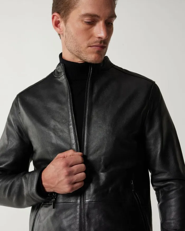 Politix Coats and Jackets Men Clean Biker Jacket Black
