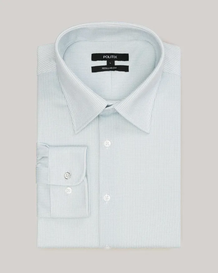 Politix Formal Shirts Men Jersey Microstriped Business Shirt Green