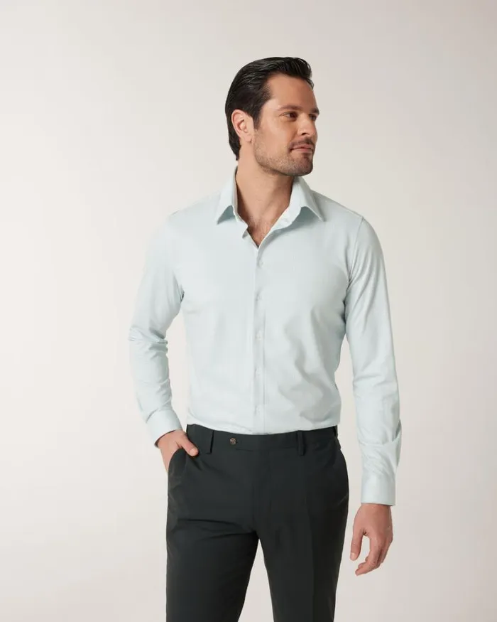Politix Formal Shirts Men Jersey Microstriped Business Shirt Green