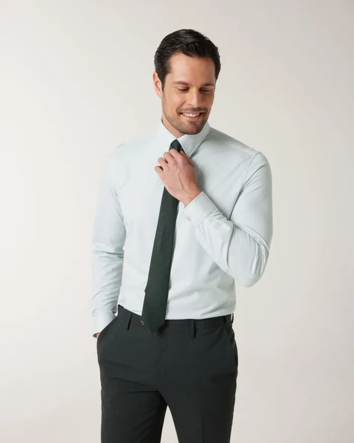 Politix Formal Shirts Men Jersey Microstriped Business Shirt Green