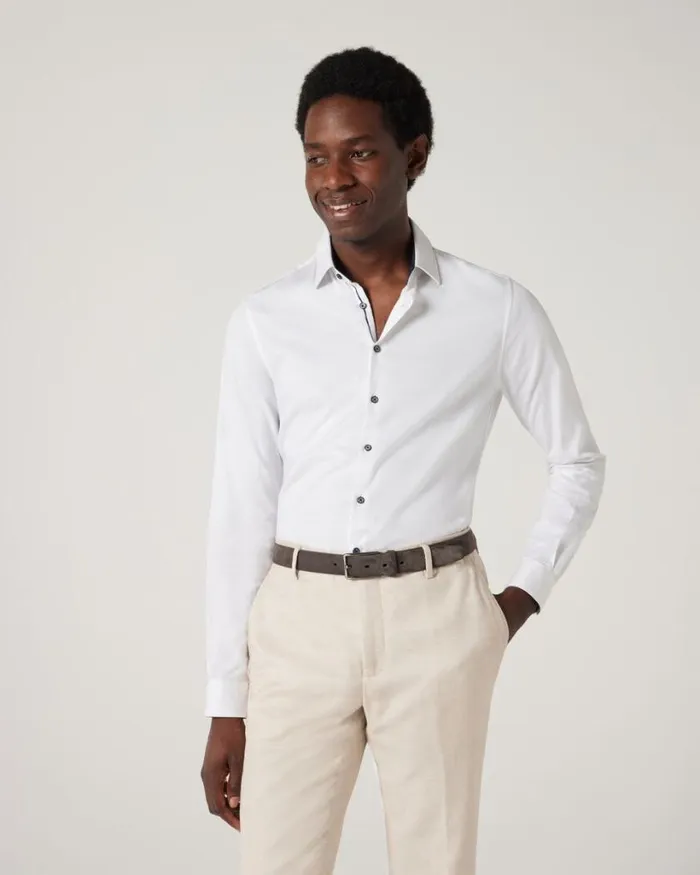 Politix Formal Shirts Men Slim Textured Long Sleeve Shirt White