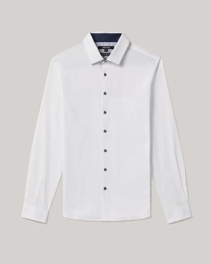 Politix Formal Shirts Men Slim Textured Long Sleeve Shirt White
