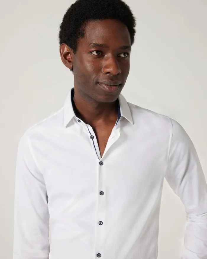 Politix Formal Shirts Men Slim Textured Long Sleeve Shirt White