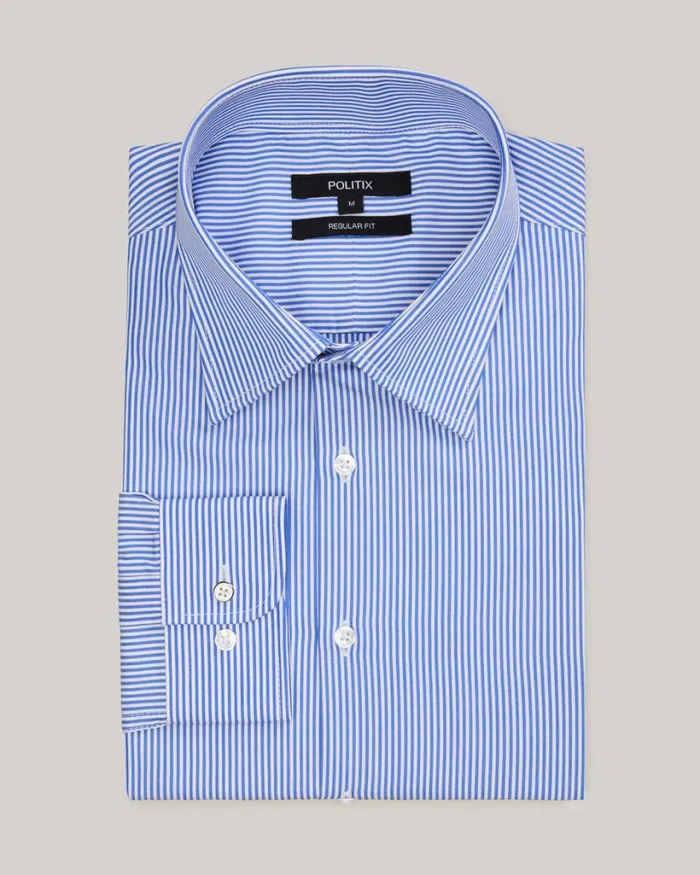 Politix Formal Shirts Men Striped Business Shirt Blue