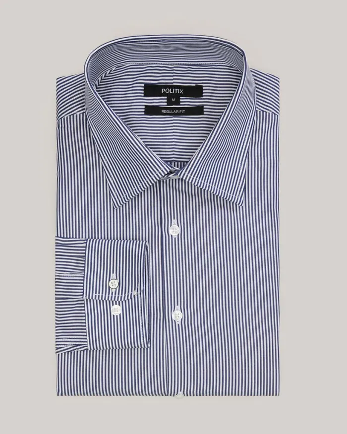 Politix Formal Shirts Men Striped Business Shirt Navy