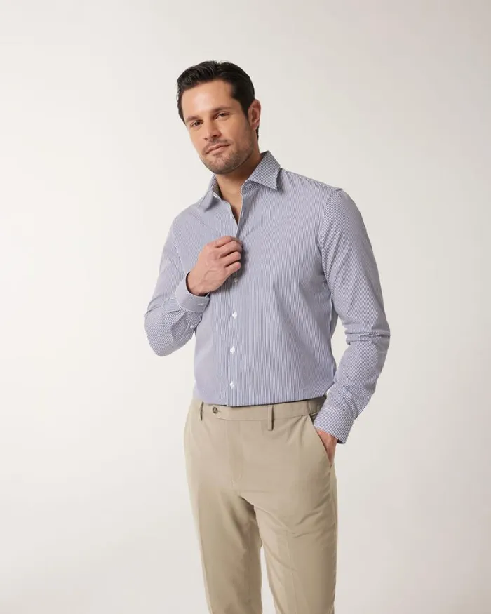 Politix Formal Shirts Men Striped Business Shirt Navy