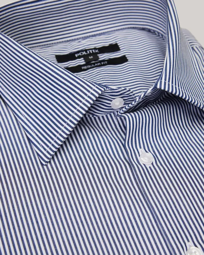 Politix Formal Shirts Men Striped Business Shirt Navy
