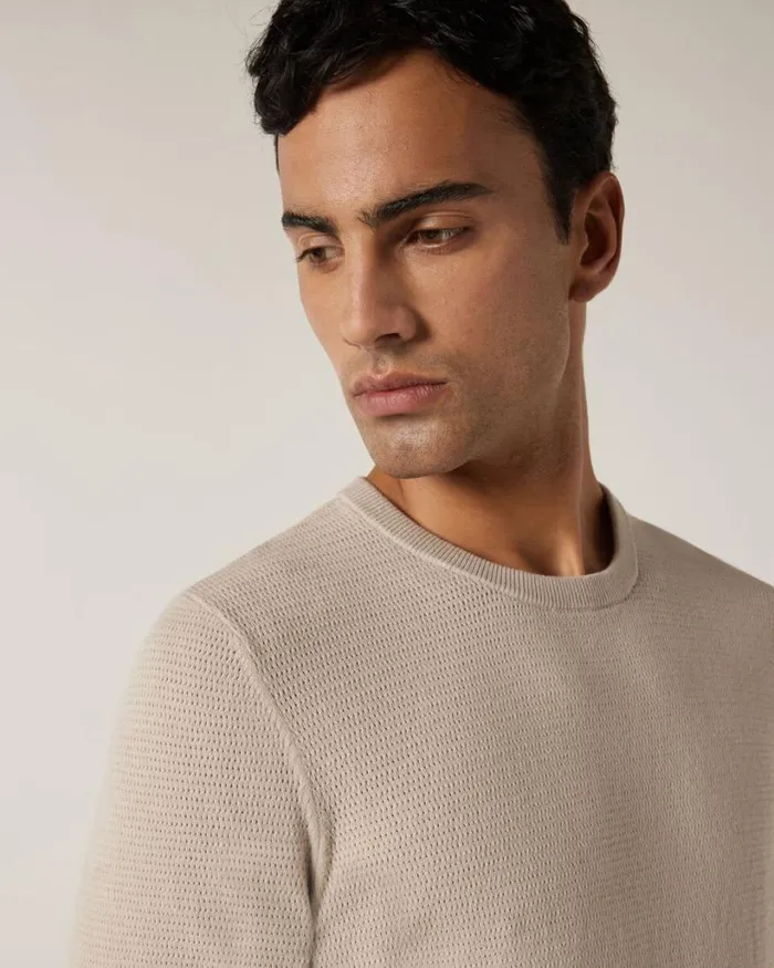 Politix Knitwear Men Crew Short Sleeve Knit Bone