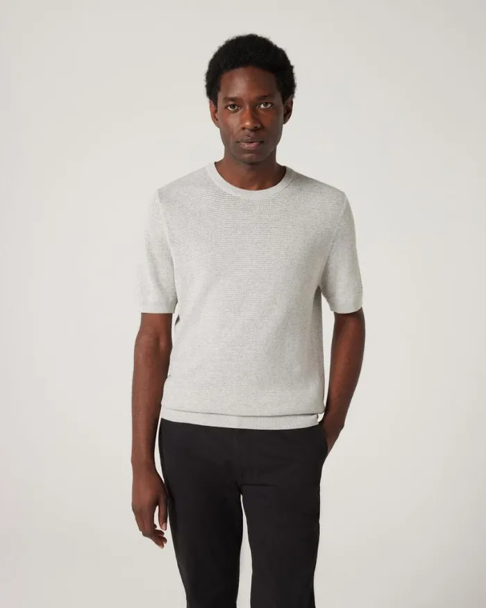 Politix Knitwear Men Crew Short Sleeve Knit Grey Marle