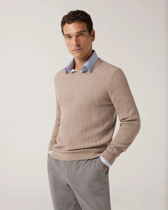 Politix Knitwear Men Lightweight Crew Neck Knit Light Tan