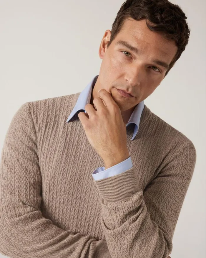 Politix Knitwear Men Lightweight Crew Neck Knit Light Tan