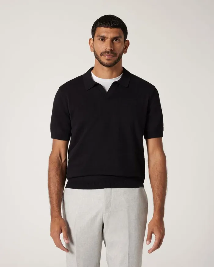 Politix Knitwear Men Short Sleeve Trophy Neck Knit Black