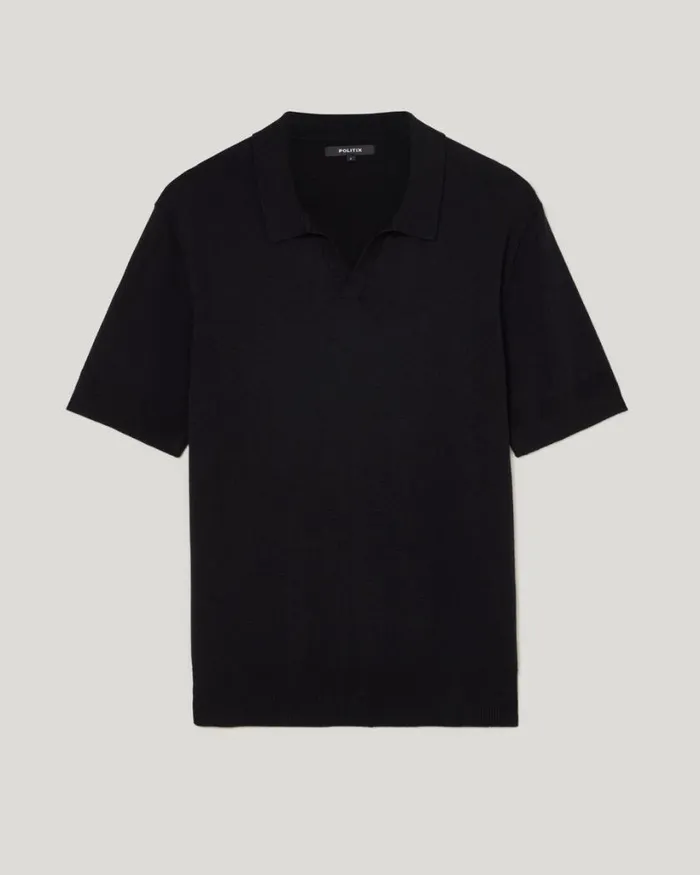 Politix Knitwear Men Short Sleeve Trophy Neck Knit Black