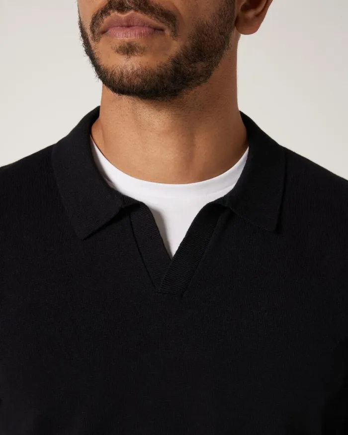 Politix Knitwear Men Short Sleeve Trophy Neck Knit Black