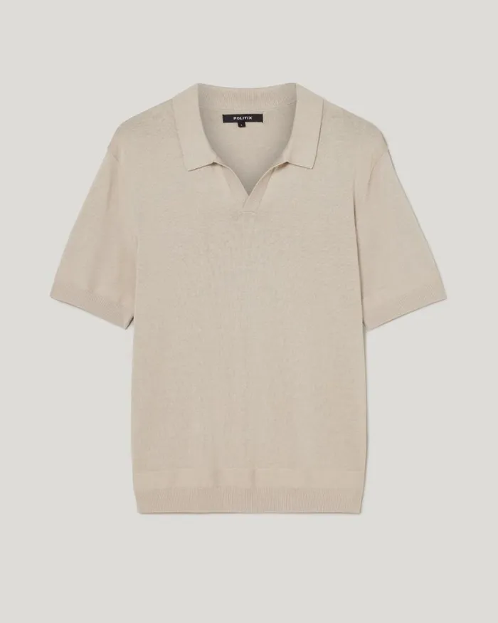 Politix Knitwear Men Short Sleeve Trophy Neck Knit Bone
