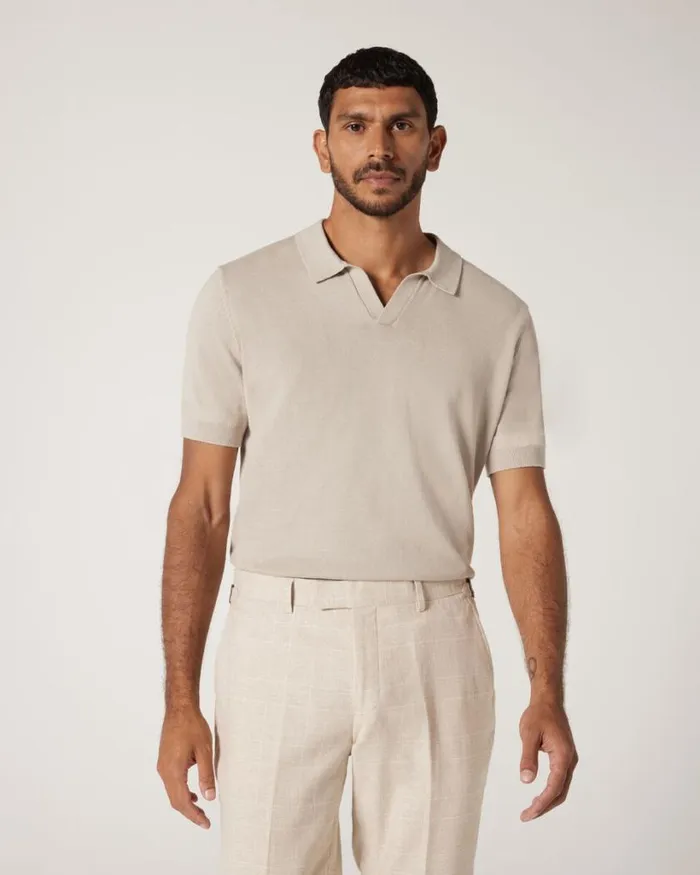 Politix Knitwear Men Short Sleeve Trophy Neck Knit Bone