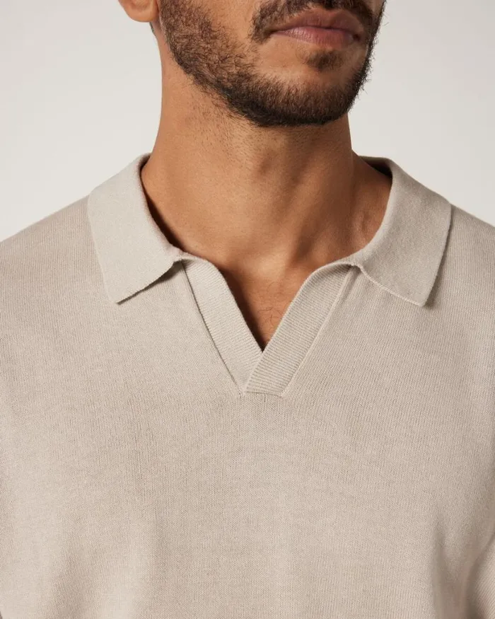 Politix Knitwear Men Short Sleeve Trophy Neck Knit Bone