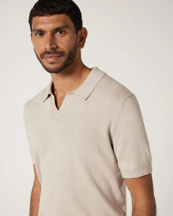 Politix Knitwear Men Short Sleeve Trophy Neck Knit Bone