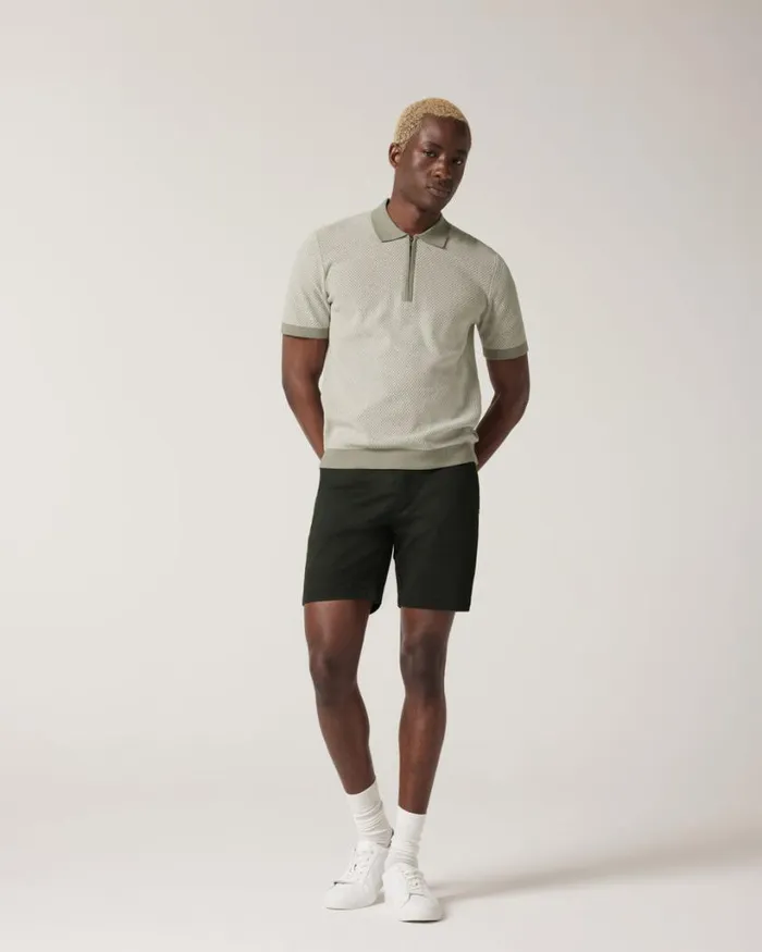 Politix Knitwear Men Textured Knit Zip Polo Sage