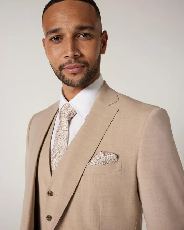 Politix Pocket Squares Men Ditsy Floral Printed Pocket Square With Contrast Border Natural
