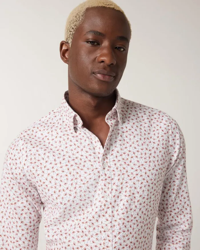 Politix Shirts Men Painted Floral Print Dress Shirt Rose