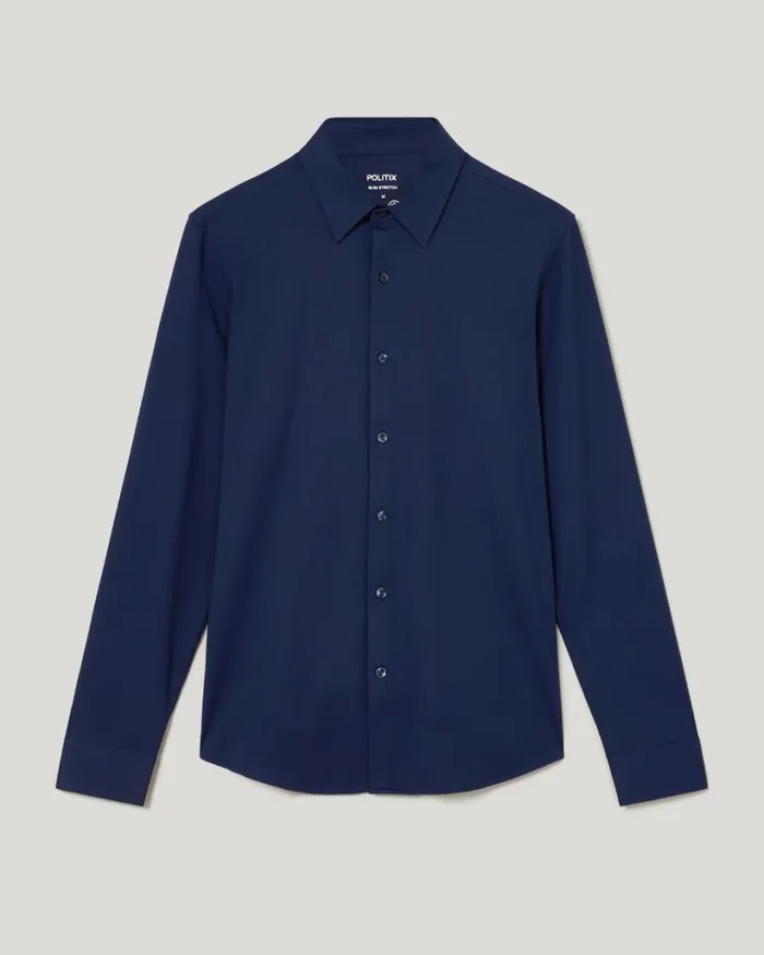 Politix Shirts Men Slim Travel Shirt Navy