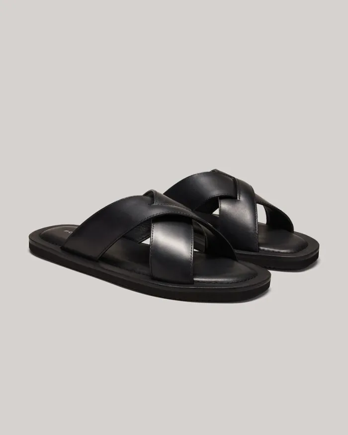 Politix Shoes Men Leather Sandals Black