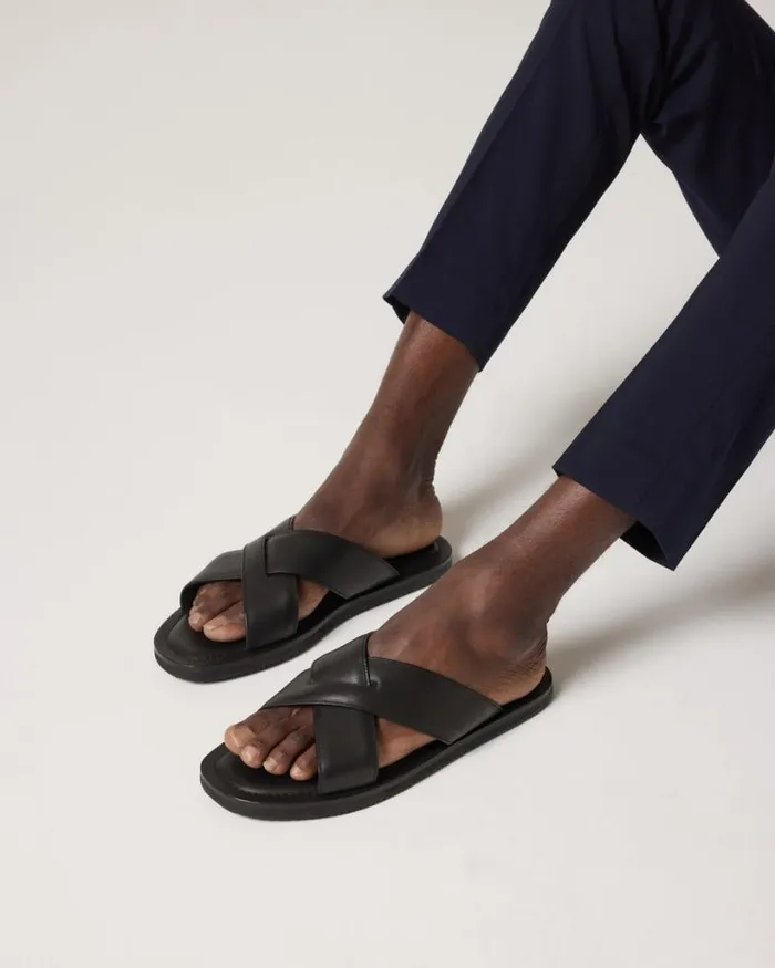 Politix Shoes Men Leather Sandals Black