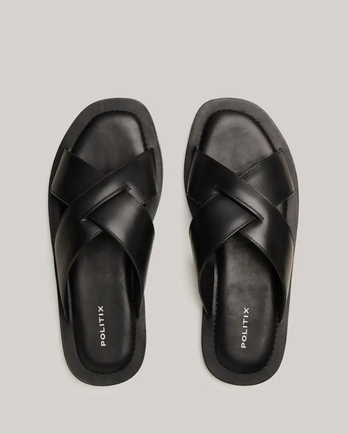 Politix Shoes Men Leather Sandals Black