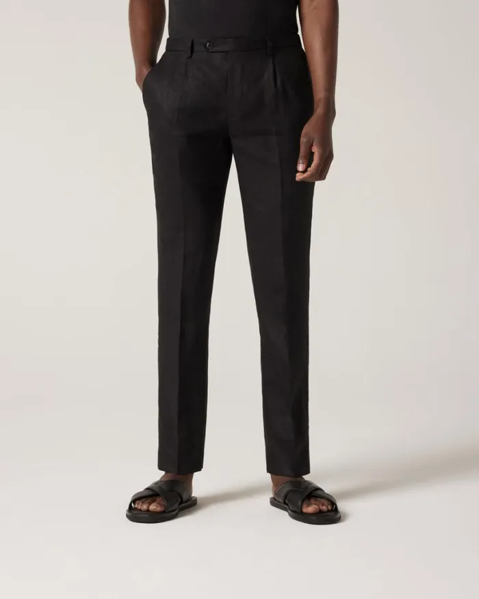 Politix Suit Pants Men Relaxed Tailored Linen Pant Black