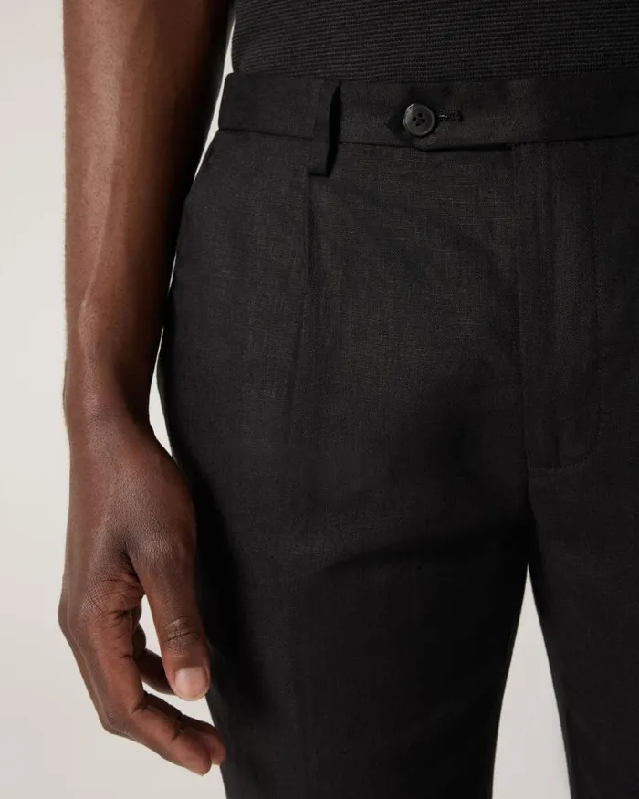 Politix Suit Pants Men Relaxed Tailored Linen Pant Black