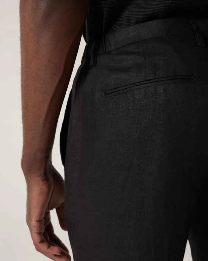 Politix Suit Pants Men Relaxed Tailored Linen Pant Black