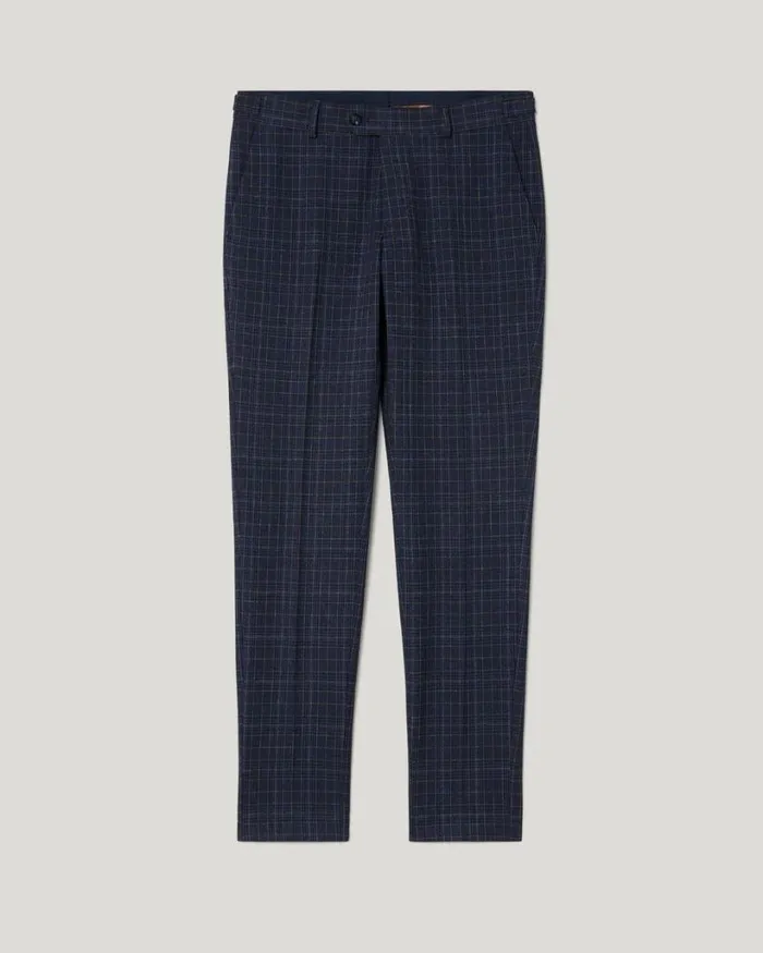 Politix Suit Pants Men Slim Stretch Checked Tailored Pant Navy