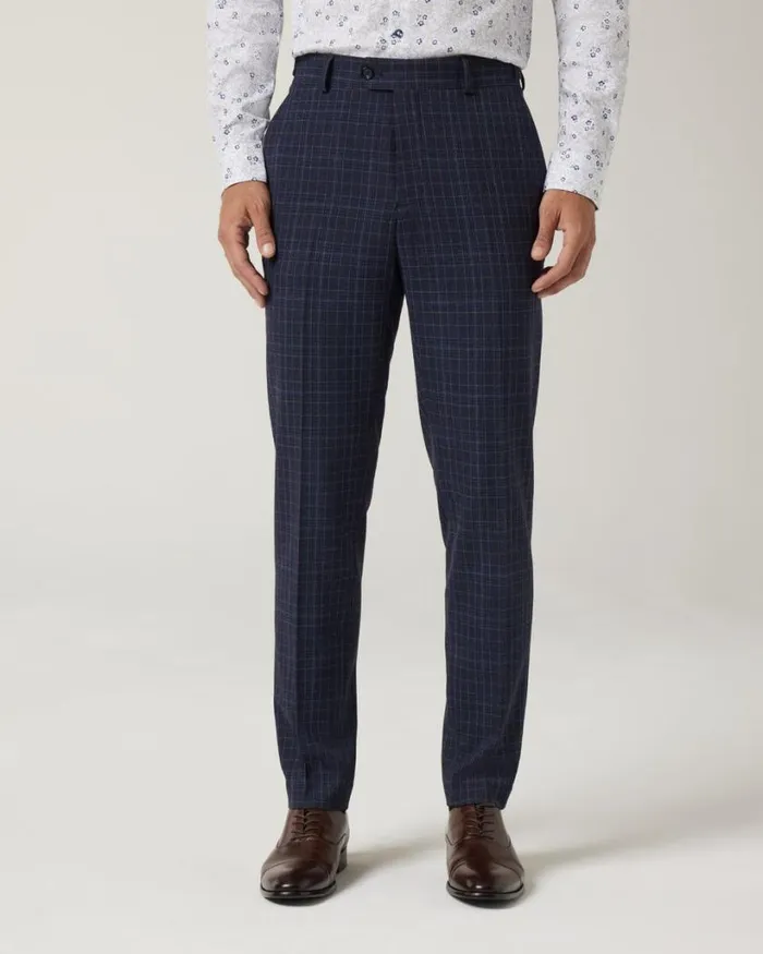 Politix Suit Pants Men Slim Stretch Checked Tailored Pant Navy