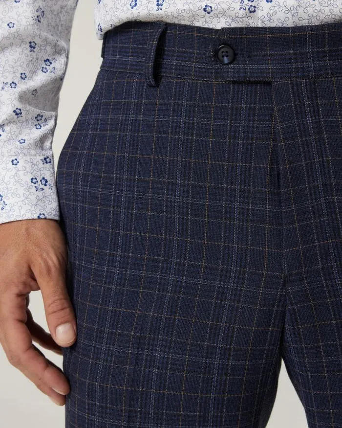 Politix Suit Pants Men Slim Stretch Checked Tailored Pant Navy