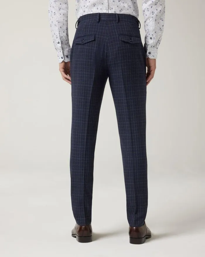 Politix Suit Pants Men Slim Stretch Checked Tailored Pant Navy