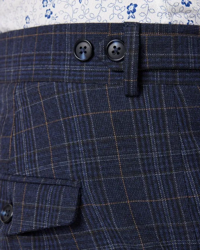 Politix Suit Pants Men Slim Stretch Checked Tailored Pant Navy