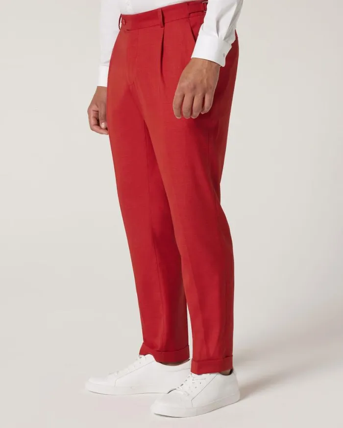 Politix Suit Pants Men Slim Stretch Fashion Pant With Pleat Red