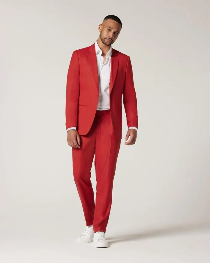 Politix Suit Pants Men Slim Stretch Fashion Pant With Pleat Red