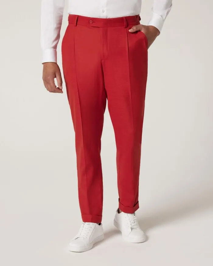 Politix Suit Pants Men Slim Stretch Fashion Pant With Pleat Red