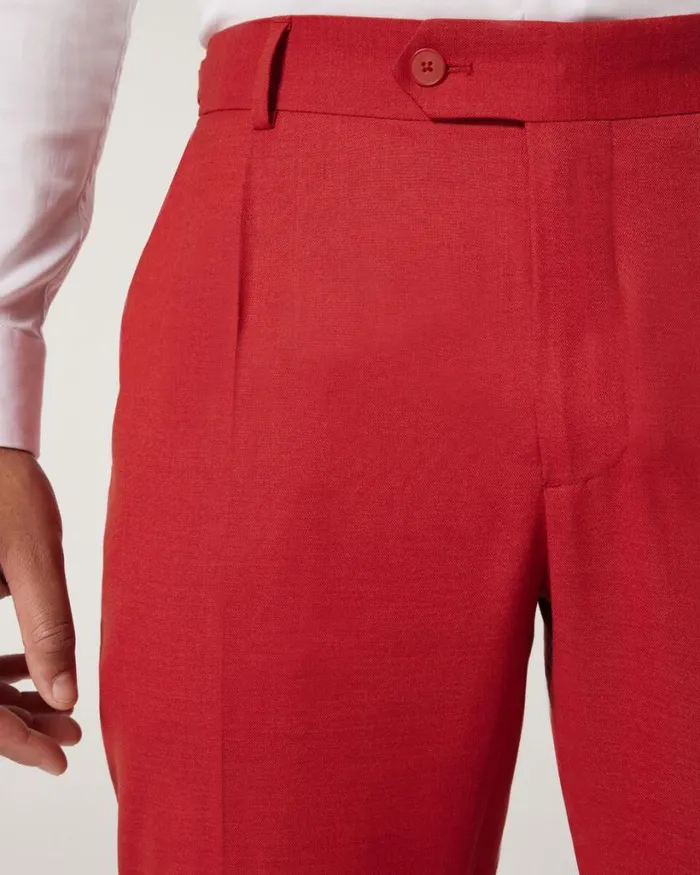 Politix Suit Pants Men Slim Stretch Fashion Pant With Pleat Red