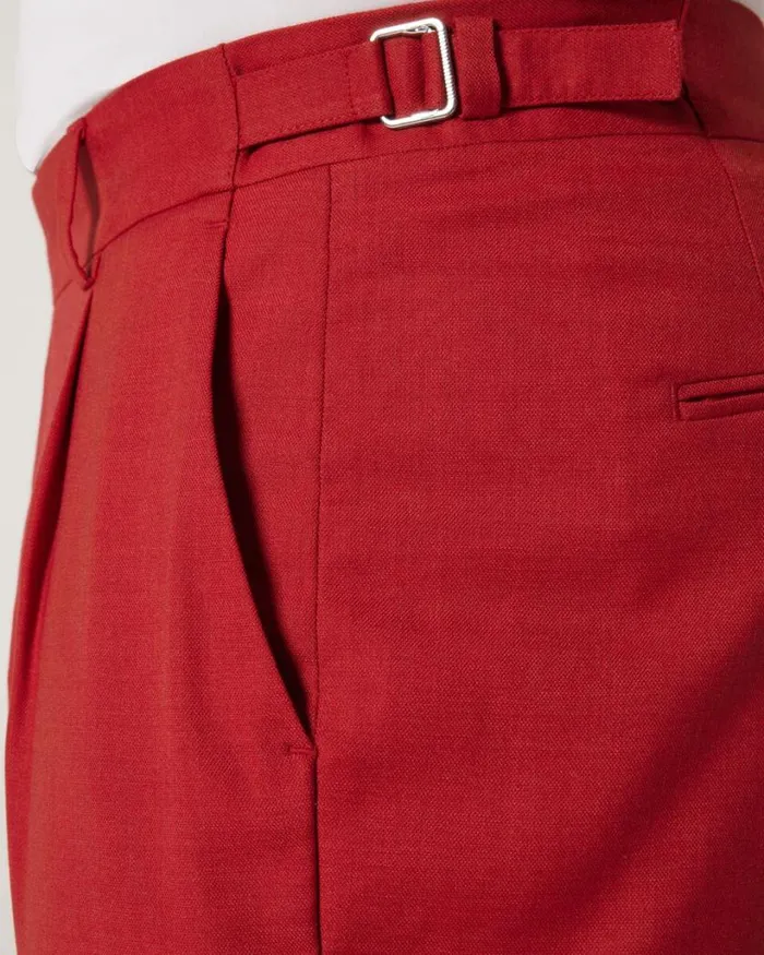 Politix Suit Pants Men Slim Stretch Fashion Pant With Pleat Red