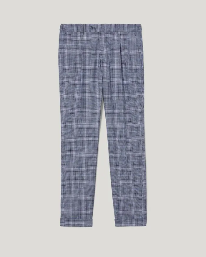 Politix Suit Pants Men Slim Stretch Pleat Checked Tailored Pant Blue Check