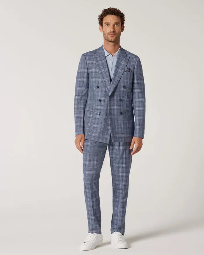 Politix Suit Pants Men Slim Stretch Pleat Checked Tailored Pant Blue Check