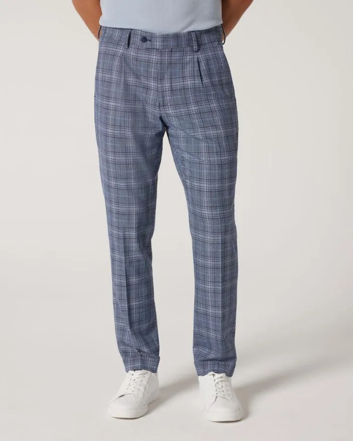 Politix Suit Pants Men Slim Stretch Pleat Checked Tailored Pant Blue Check