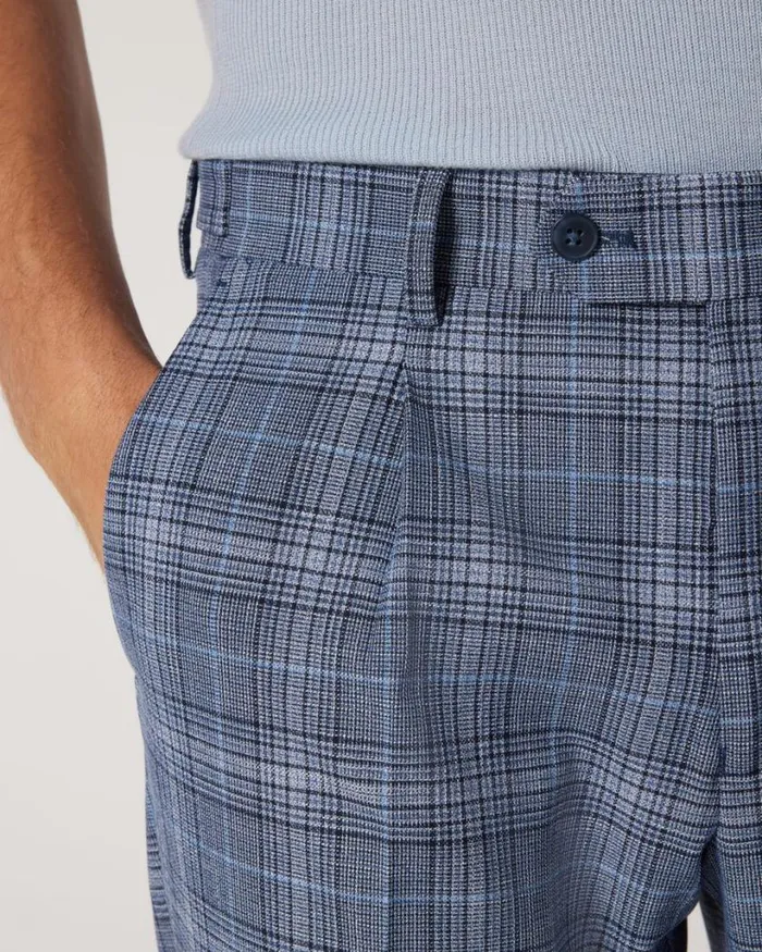 Politix Suit Pants Men Slim Stretch Pleat Checked Tailored Pant Blue Check