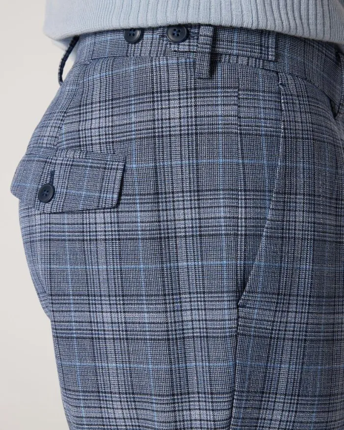 Politix Suit Pants Men Slim Stretch Pleat Checked Tailored Pant Blue Check